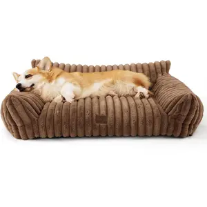 Cute Pet Couch - Fluffy Dog Sofa with Premium Soft Corduroy Fleece, Pet Couch Bed with Washable Cover, Supportive Sofa Bed for Medium Large Pets, 36in, Copper Brown christmas valentine gift