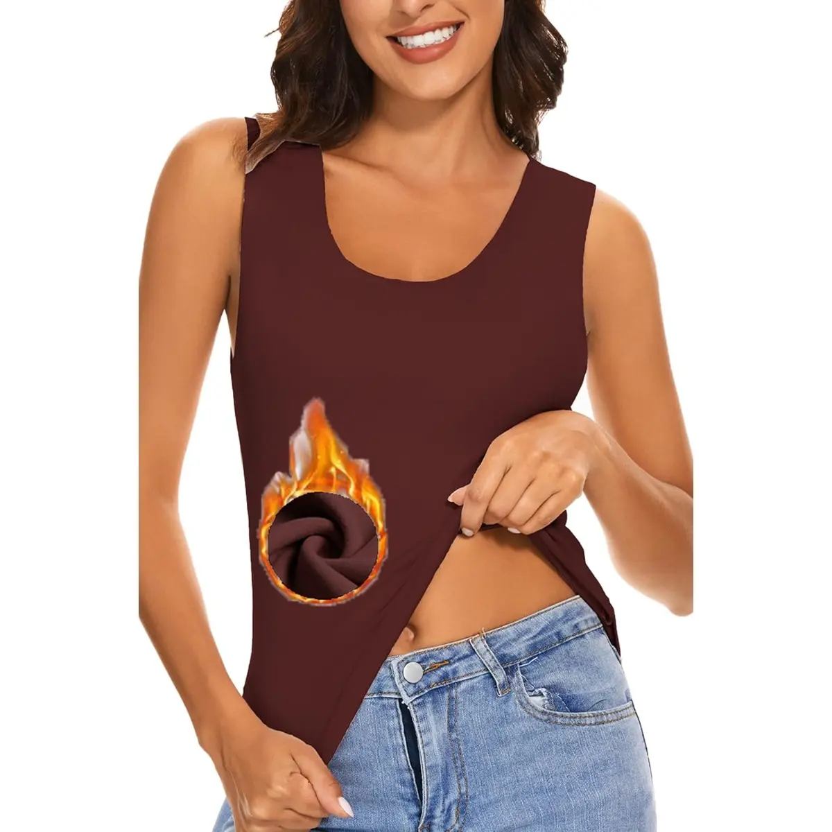 Women Thermal Tank Tops, Scoop Neck Fleece Camisole Sleeveless Underwear Warm Base Layer S-L Womenswear Tube Winter Lady Comfort Basic