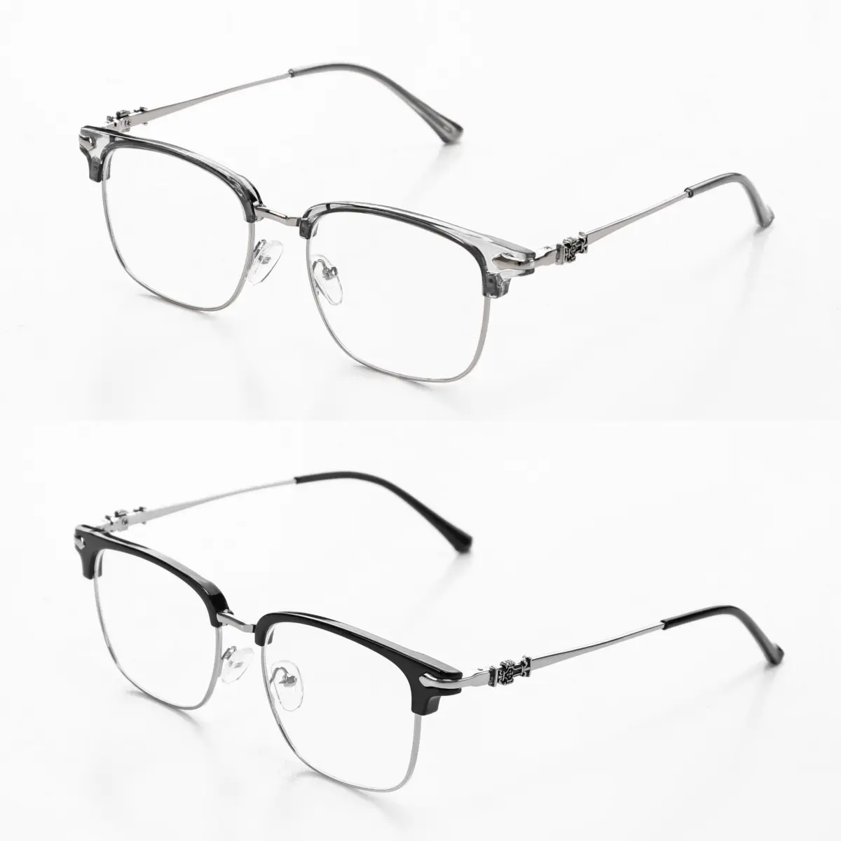 Square Browline Glasses for Men and Women, Lightweight Semi-Rimless Metal Eye-Friendly Frames with Anti-Glare Blue Light Protection for Computers & Gaming, Glare Anti Blue Light Frames, Casual Frames & Glasses