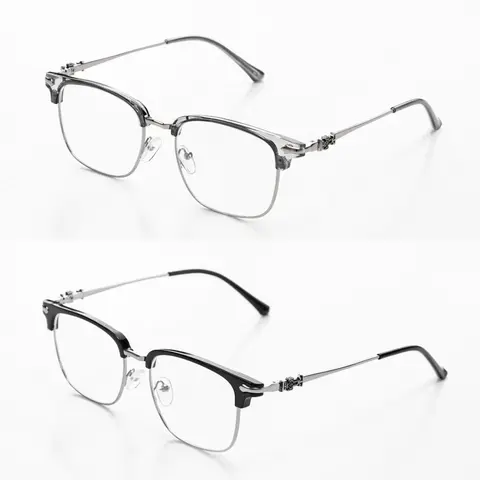 Square Frame Blue Light Glasses for Men & Women - Lightweight Semi-Rimless Alloy Eyewear, Browline Angular Anti-Glare Frames, Eye-Friendly Daily Wear for Computer Use, Men's Accessories, Protects Your Eyes from Harmful Blue Light