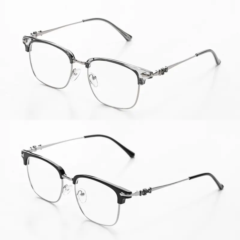 Square Frame Blue Light Glasses for Men & Women - Lightweight Semi-Rimless Alloy Eyewear, Browline Angular Anti-Glare Frames, Eye-Friendly Daily Wear for Computer Use, Men's Accessories, Protects Your Eyes from Harmful Blue Light