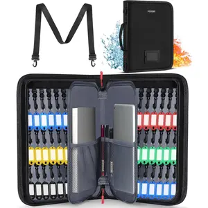 Key Organizer Case, Fireproof & Waterproof Key Bag with 54 Key Tags, Portable Zippered Key Storage Box for Estate Sales, Hotels, Office, Property Management, Handle & Shoulder Strap Included