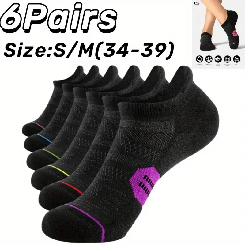 Women's 6-Pack Compression Sports Athletic Socks - Low Cut, Cushioned, Breathable, Moisture Wicking Ankle Socks for Running, Hiking, Moisture Wicking Socks