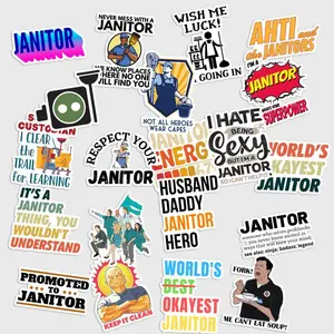 Sticker Pack 20 Proud Janitor Vinyl Sticker, Essential Worker Humor Decal for Tumbler Laptop