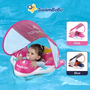 Swimbobo Baby Sunshade Rocket Swim Ring, Blue, Upf50+, Non-Toxic, Safe Straps, Anti-Tip, Leak-Proof, 3-36 Months, Pool/beach Essential
