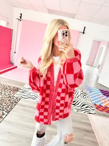 Pink & Red Oversized Cardigan
