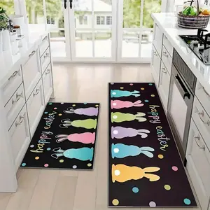 Easter Themed Bunny Pattern Kitchen Mat, 2 Counts/set Non-slip Kitchen Rug, Washable Kitchen Floor Mat, Indoor and Outdoor Floor Mat