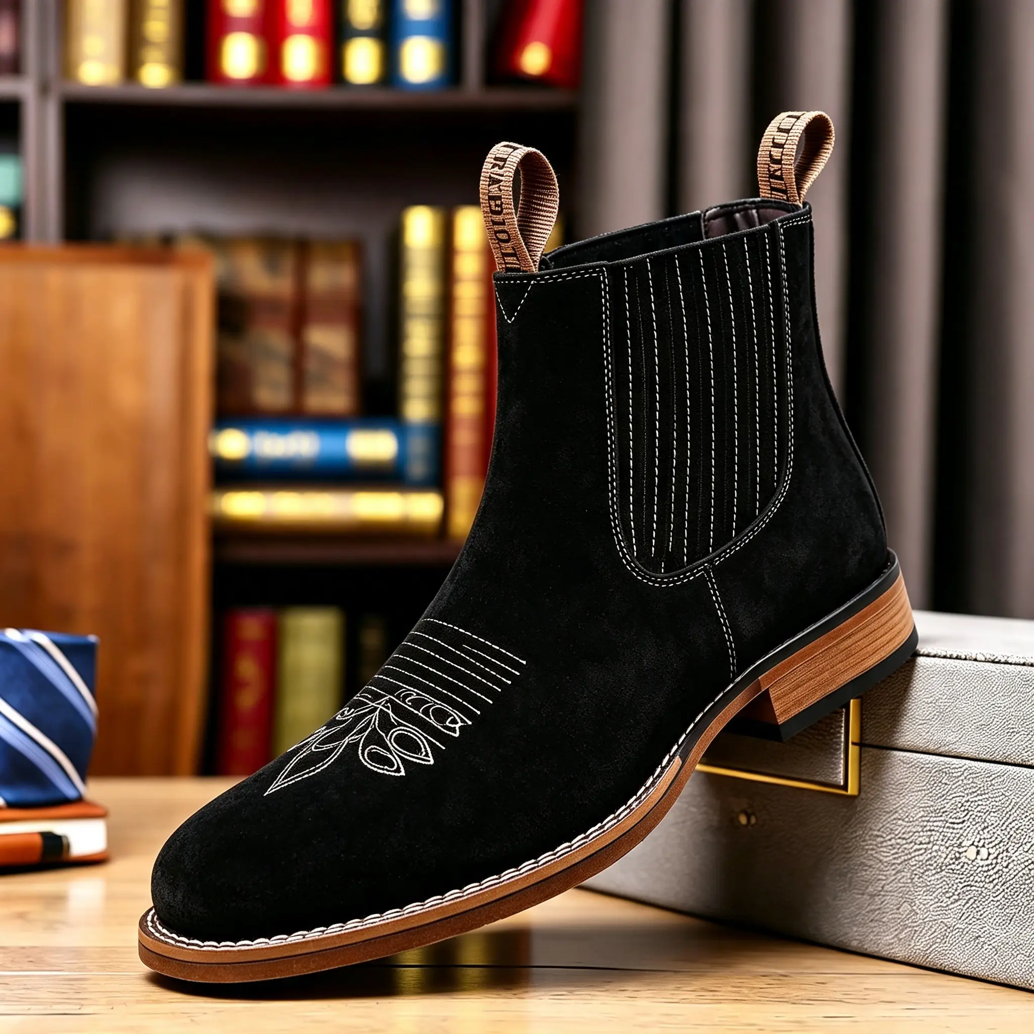 KVONE Men’s Western Cowboy Boots, suitable for all seasons; square-toe Chelsea ankle boots; work boots; casual retro style; classic and comfortable; multifunctional; available in outdoor casual closed-toe styles.
