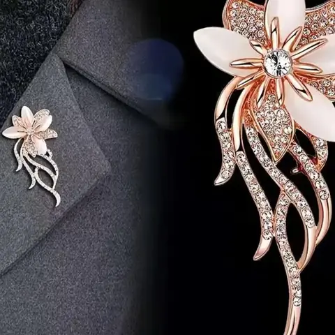 Elegant Rhinestone Decorated Flower Design Brooch, Exquisite Clothes Brooch, Floral Brooch, Sparkling Brooch, Fashion Accessories for Women & Men As Gift, Jewelry, Flower Brooch Pin
