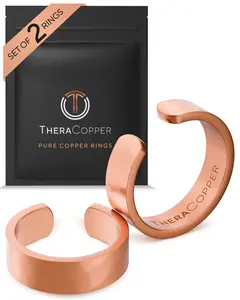 TheraCopper Pure Copper Rings for Women (2-Pack) — 100% Pure Copper Ring — Raw, Solid & Uncoated Authentic Handmade Open-End Adjustable Ayurvedic Jewelry Rings (6mm Hammered)