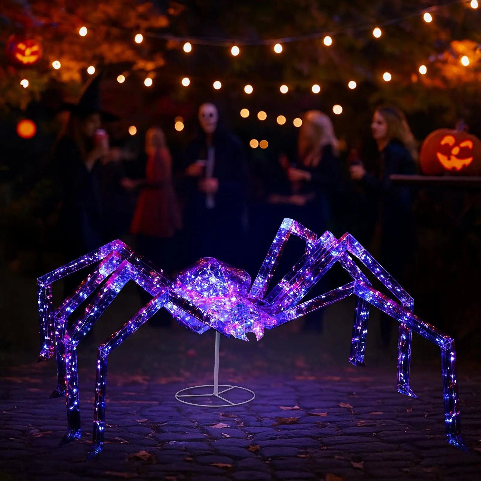 UBESGOO 3FT Halloween Decorations Light Up Spider, Outdoor Halloween Decor Lighted Iridescent Spider, Weather Proof Pre-lit Spider with 340 LED Lights, for Front Yard Porch Gardens Lawns Party