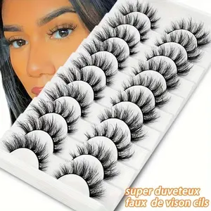 Queen of the Party 10 Pair Shimmering Makeup Eyelashes Set, 8D Volume and Natural Fluffy Airy Feel for Nighttime Glamour