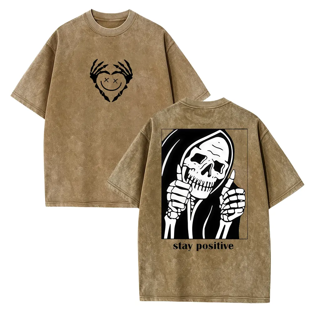 Stay Positive Grim Reaper Shirt, Funny Skeleton Graphic Tee, Dark Humor Gothic T Shirt, Halloween Unisex Gift