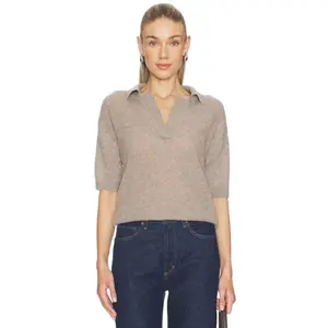 NAADAM Cloud Cashmere Short Sleeve Polo in Timber