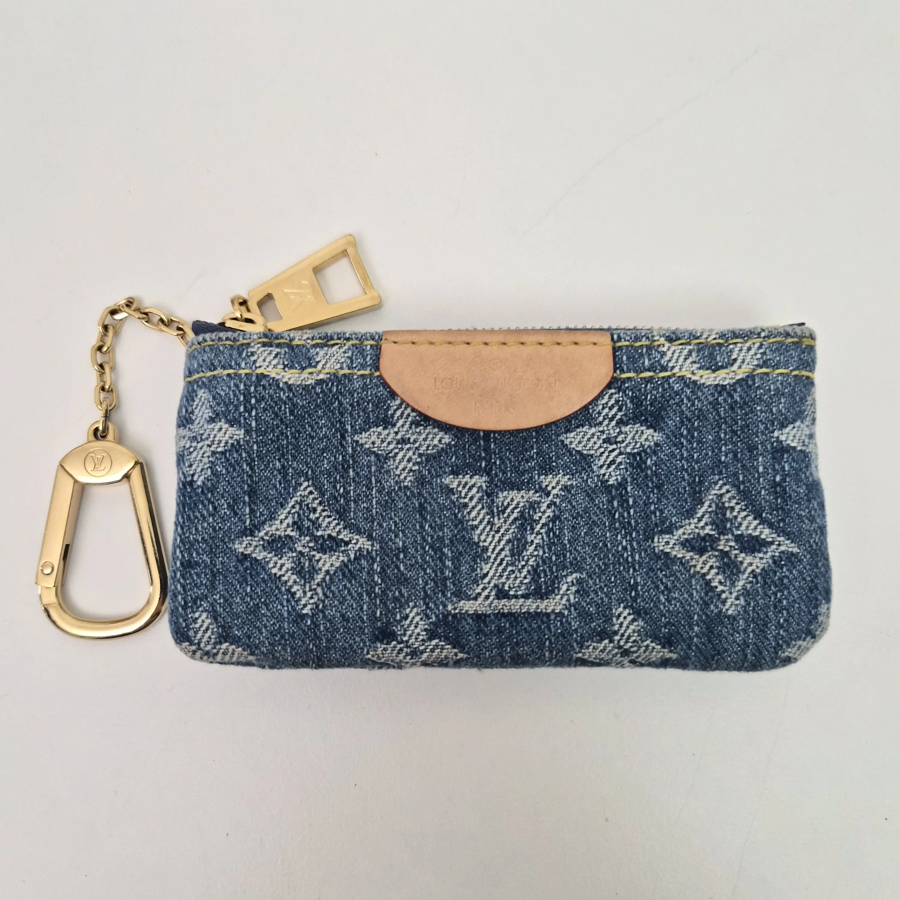 Pre-owned Louis Vuitton Denim Wallet Monogram Key Pouch Blue
