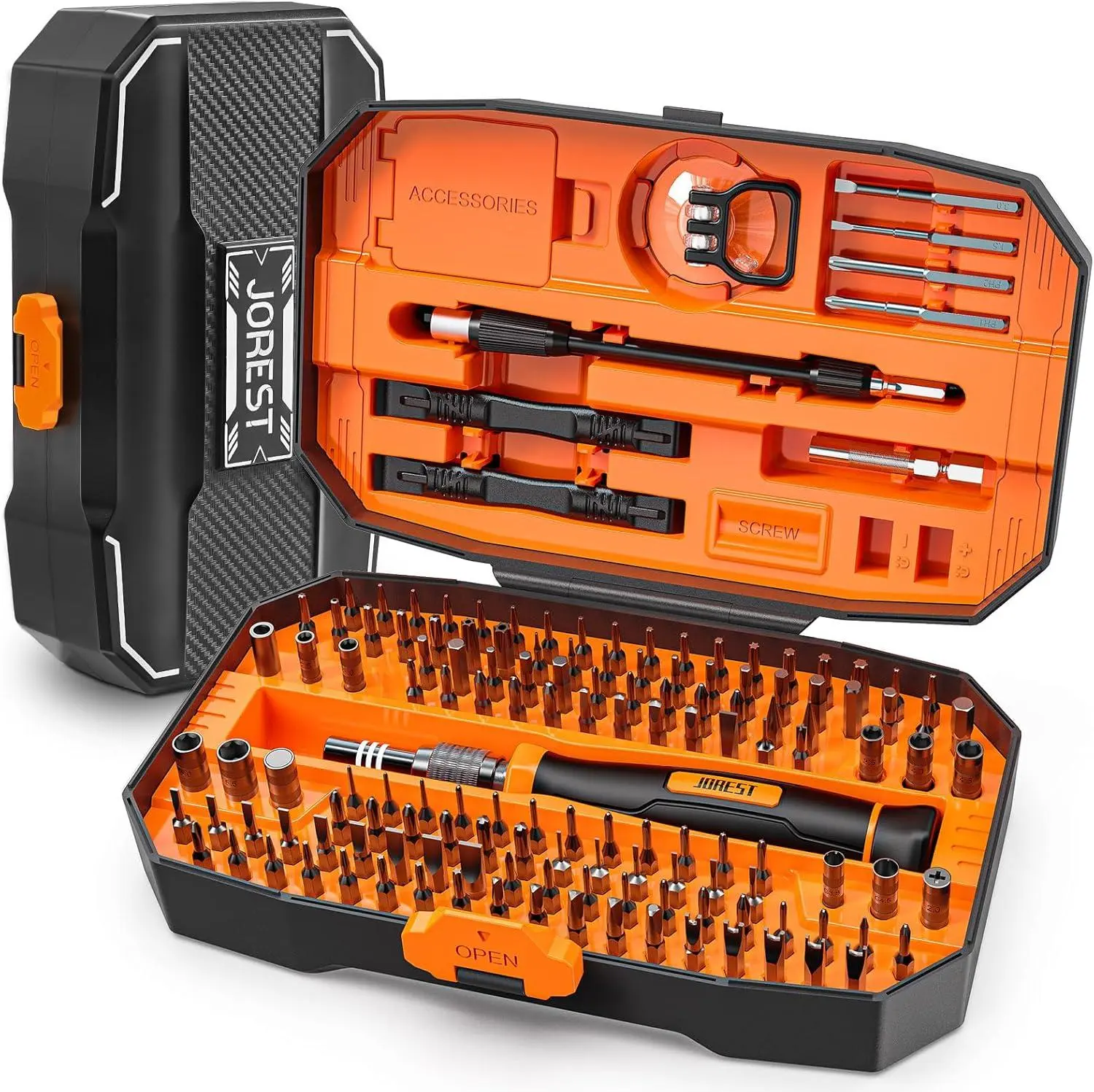 JOREST 152 In 1 Precision Screwdriver Set with Magnetic Tips, Rotating Cap, Double-Ended Pry Bar, PP & H4x28mm Components - Gifts Wrap Available, Father's Day Gift for Dad, Husband, Electronics Repair Tool Kit for Laptop, iPhone, Glasses