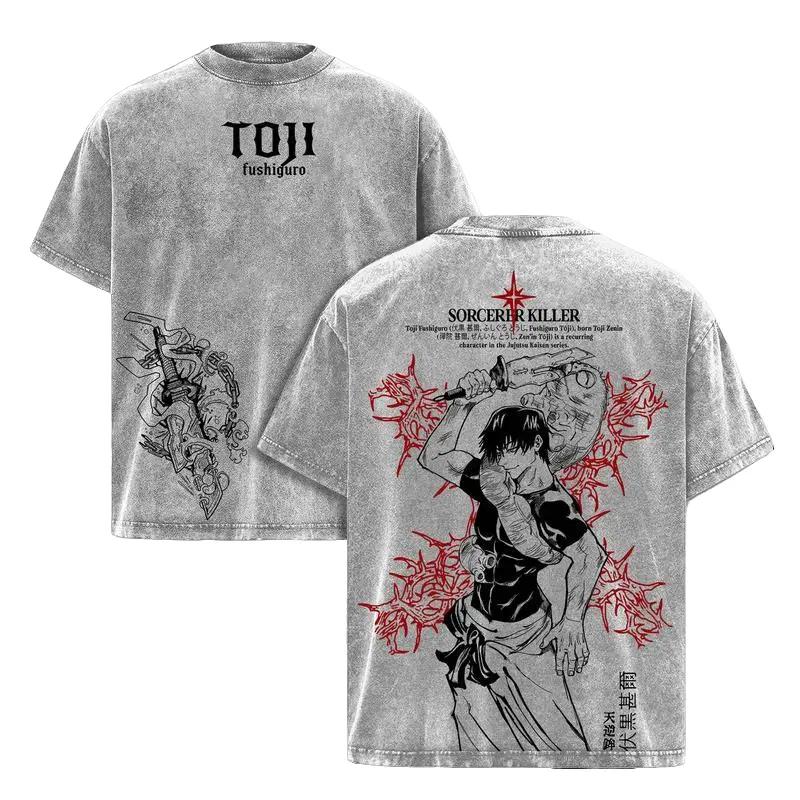 Toji Fushiguro Tee Washed – Jujutsu Kaisen: Execution The Shibuya Incident × Culling Game Prelude Vintage Oversized Heavy Cotton Double Printed Front & Back Anime Manga T-Shirt, Retro Unisex Streetwear Battle Scene Edition, JJK Sorcerer Killer Graphic Top