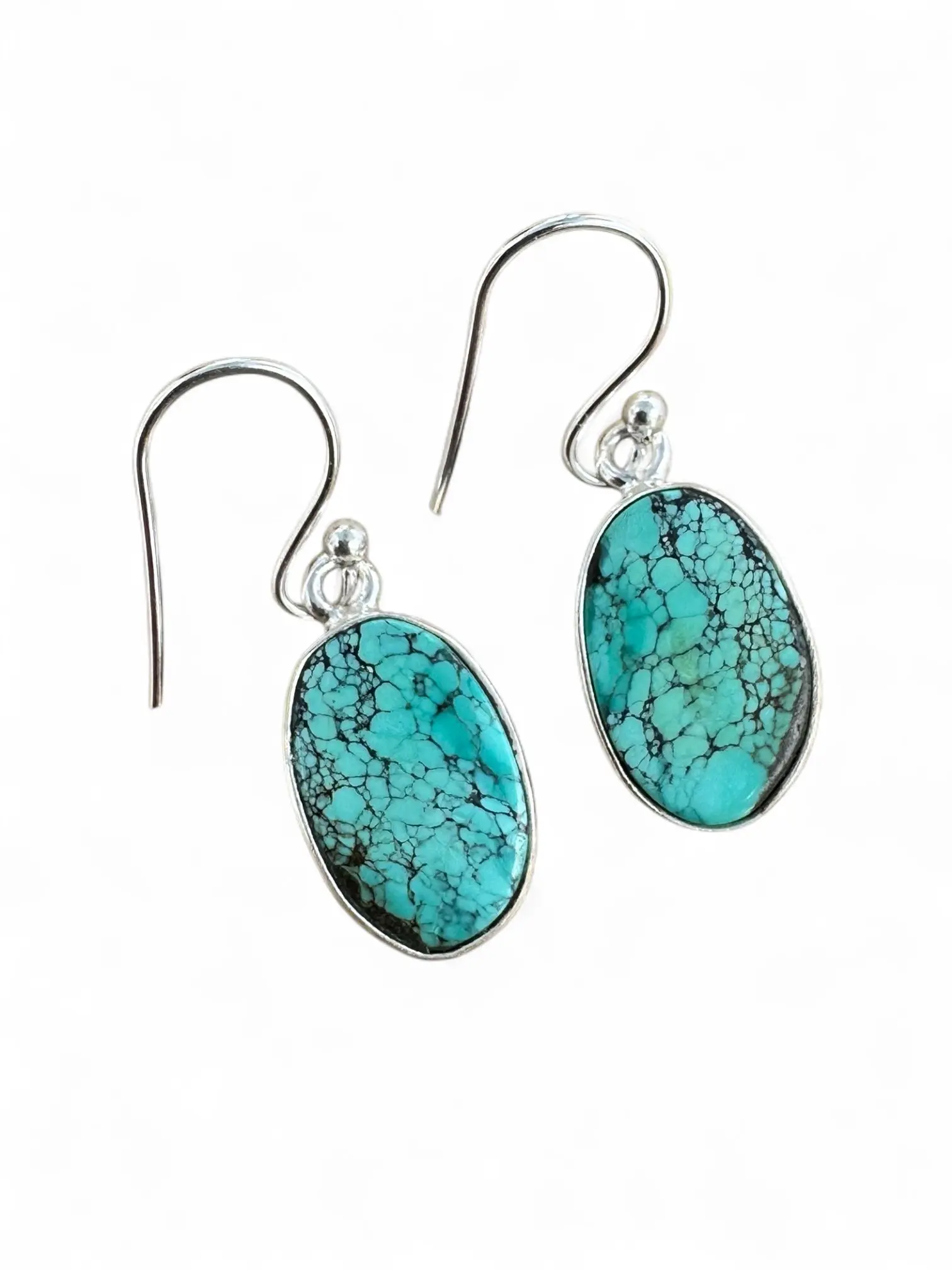 Tibetan Turquoise Solid 925 Sterling Silver Earrings