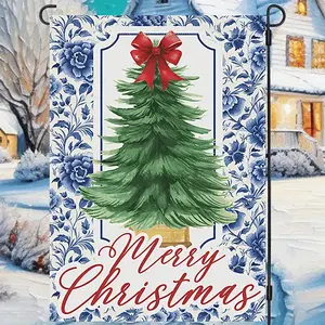 Chinoiserie Garden Flag - 2D Door Banner with Merry Christmas Design, Waterproof Polyester Burlap, No Electricity Needed Ornaments Art Home Decoration Chinese