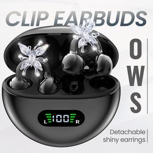 Bow decoration wireless clip on earphones, soft silicone clip on earphones, noise cancelling sports clip on earphones, Bluetooth earphones for making calls and listening to music