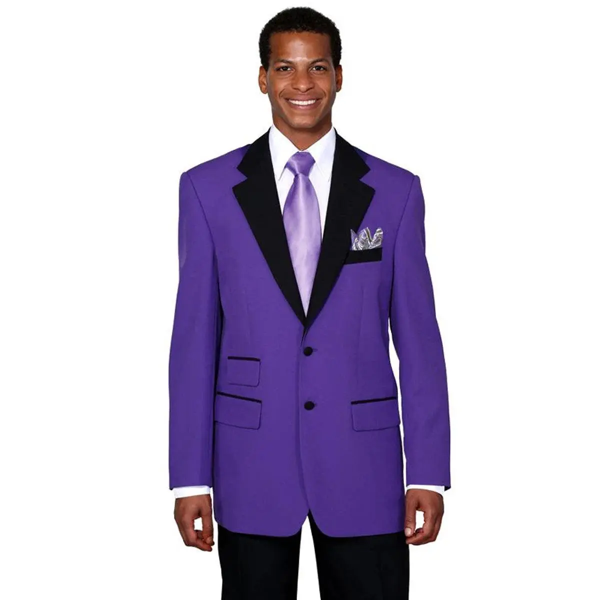Mens 2 Button Classic Fit Contrast Collar Tuxedo in Purple