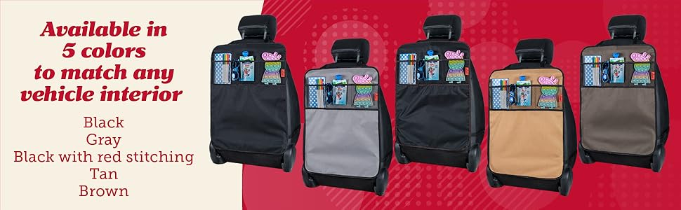 Black Oxford Fabric Car Seat Back Protectors (2-Pack) - Waterproof Backseat Covers with Snap Straps, Durable, Easy to Clean, Adjustable Universal Fit, 3 Mesh Pockets for Families on the Go, Practical Storage