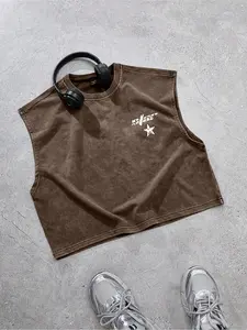 Men's Simple Loose-Fit Short-Sleeved T-Shirt Sleeveless High-Quality Cotton Fabric Minimalist Pattern Printing Summer Streetwear Trendy