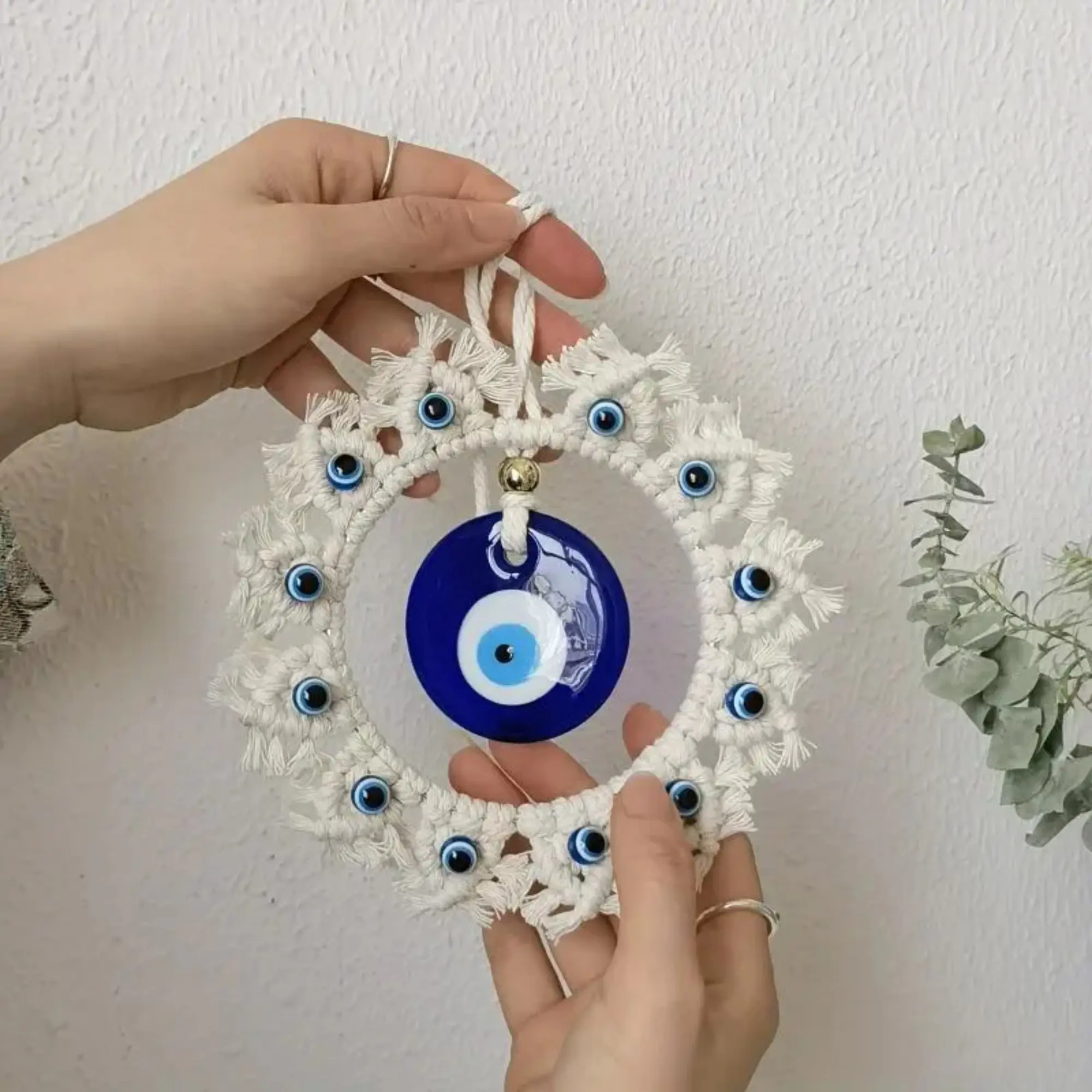 Evil Eye Wall Decor, Handcrafted Large Round Blue Hanging Ornament for Home Protection, Stylish Accent Piece and Unique Housewarming Gift, Decoration, Round Blue Eye Ornaments, Hangable, Decorative Wall Art, Circle, Protection Eye