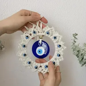 Handcrafted Evil Eye Circle Wall Decoration, Large Blue Hangable Ornament for Home Protection, Ideal Handmade Housewarming Gift
