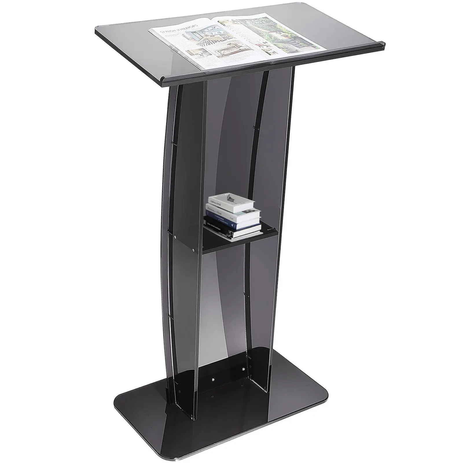 【summerfinds】VEVOR Acrylic Podium, 47" Acrylic Podium Stand with Wide Reading Surface & Storage Shelf, Floor-standing Clear Pulpits Acrylic for Church Office School, Black