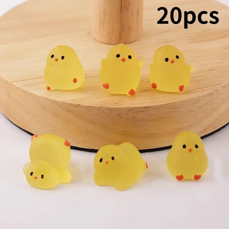20pcs Glow-In-The-Dark Cute Chicken Phone Case, Desktop Car Ornament, Adorable Small Chick Accessories, Fun and Unique Decorations, Resin Animal Sculptures, Cute Figurines, Cute Collectible Figurines