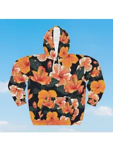 Hibiscus Floral Hoodie — All-Over Print Tropical Pullover