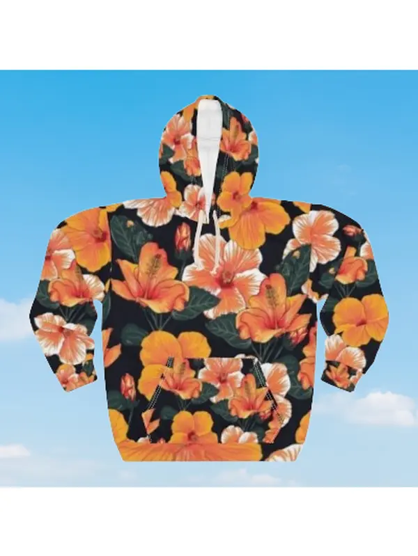 Hibiscus Floral Hoodie — All-Over Print Tropical Pullover