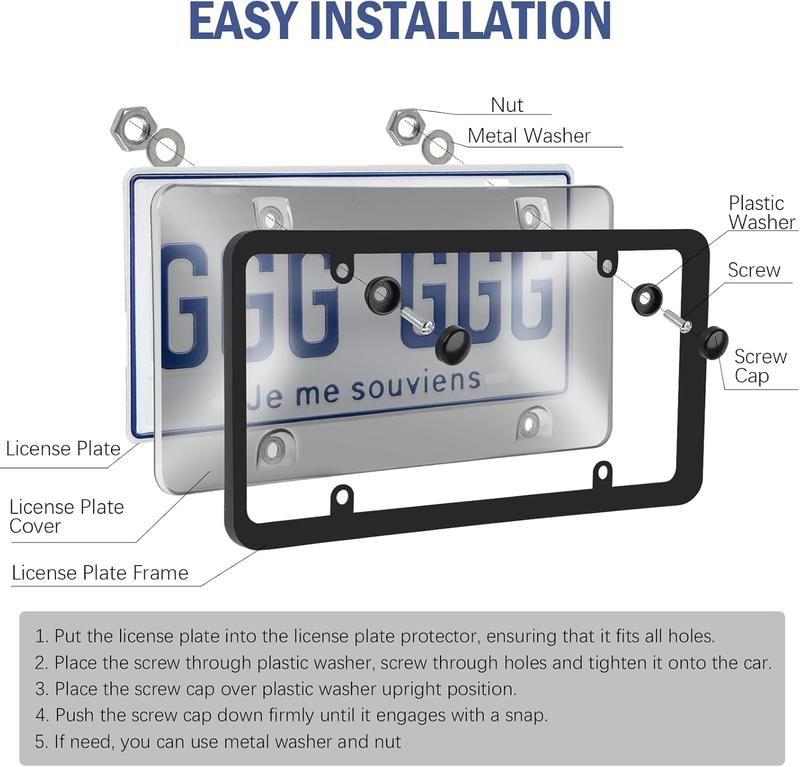 Dazone 2Pcs Black Personalized License Plate Frame Cover With Matching Screw Cap Screws Fits Any Standard US Plates