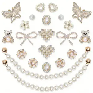 SOGLLQAM Shoe Charms for Women – Pearl & Flower Rhinestone Chain Shoe Decorations, Bling Accessories for Party & Birthday Shiny Footwear gift