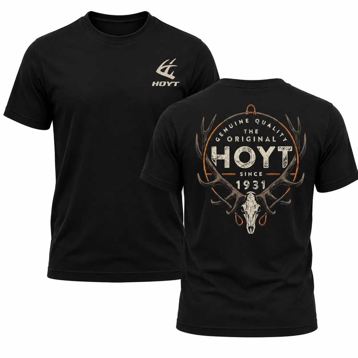 Hoyt Archery Outdoor Bowstringer Men's Shirt, Hunting T-shirt, Crew Bowhunting Shirt, Deer Skull Archery Tee, Archery Tactical Gear, Unisex Short Sleeve Casual 100%, Outdoor Gift For Men, Made In USA.