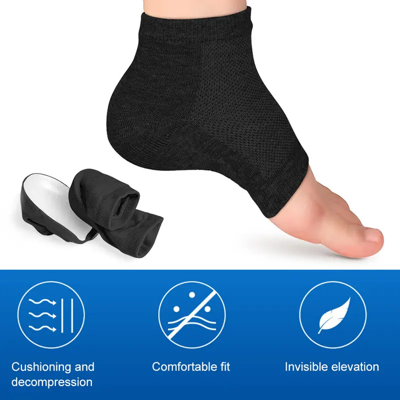 Invisible Elevator Socks with Hidden Lift Insoles - 2.5/3.5cm Height Increase for Men & Women, Non-Slip Thickened Heel Pads for Discreet Comfort Black