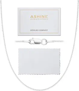 ASHINE 925 Sterling Silver 1mm Italian Box Chain Necklace 16" - 30" with Silver Polishing Cloth/Thin & Strong Necklace for Women Available in 15 Lengths
