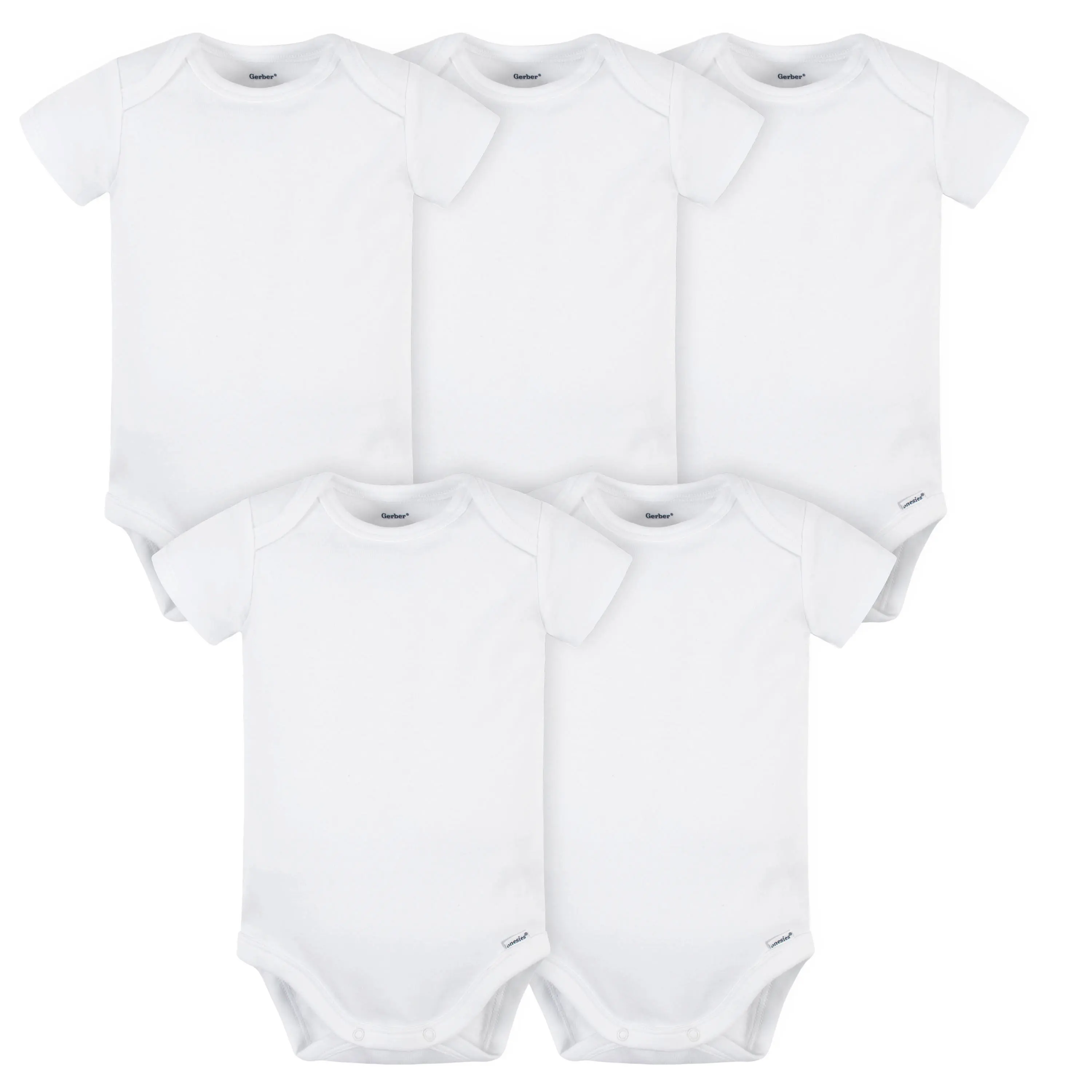 Gerber Baby Boy or Girl White Onesies® Brand Bodysuits, 5-Pack