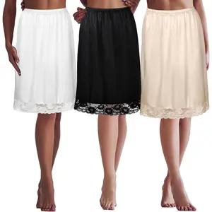 Women’s Satin Anti Static Half Slip – 3 Pack, Lace Trim Long Underskirt for Dresses & Extenders