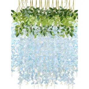 12 Pack 3.6 Feet Wisteria Hanging Flowers Bulk Artificial Wisteria Vine Ratta Hanging Garland Silk Flowers String Party Wedding Home Decor