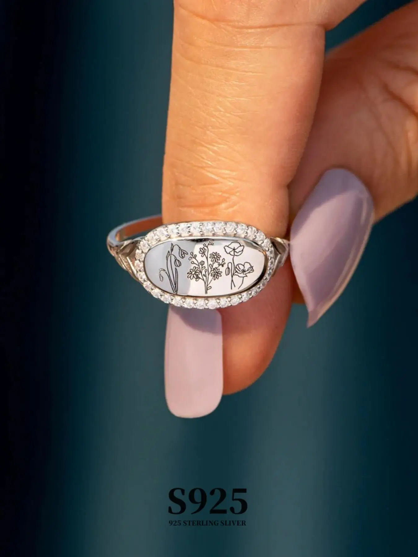 S925 Sterling Silver Ring, Fashionable Floral Pattern Artificial Zircon Decorative Ring for Women, Trendy All-match Jewelry for Party, Daily Decor, Ex