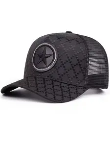 2025 Fashion Breathable Mesh Hat with Five pointed Star Grid Embroidery, Men's Trendy Street Hip Hop Hat, Leisure Sports Sunshade Hat, Baseball Hat, Mesh Baseball Cap