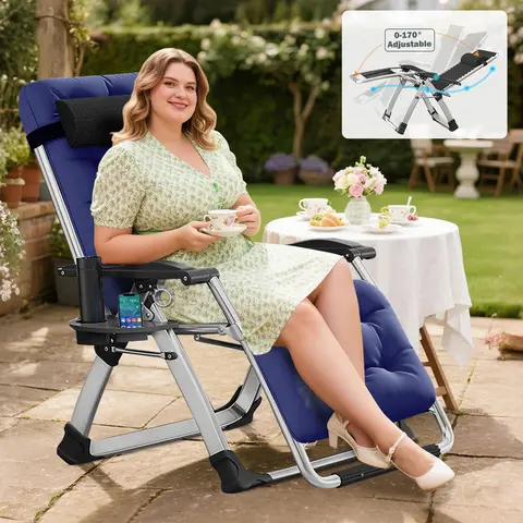 Naudacaa Zero Gravity Chair, Premium Adjustable Outdoor Folding Lounge Chair with Cushion, Headrest & Tray, Supports Up to 400lbs, Perfect for Patio, Lawn & Camping
