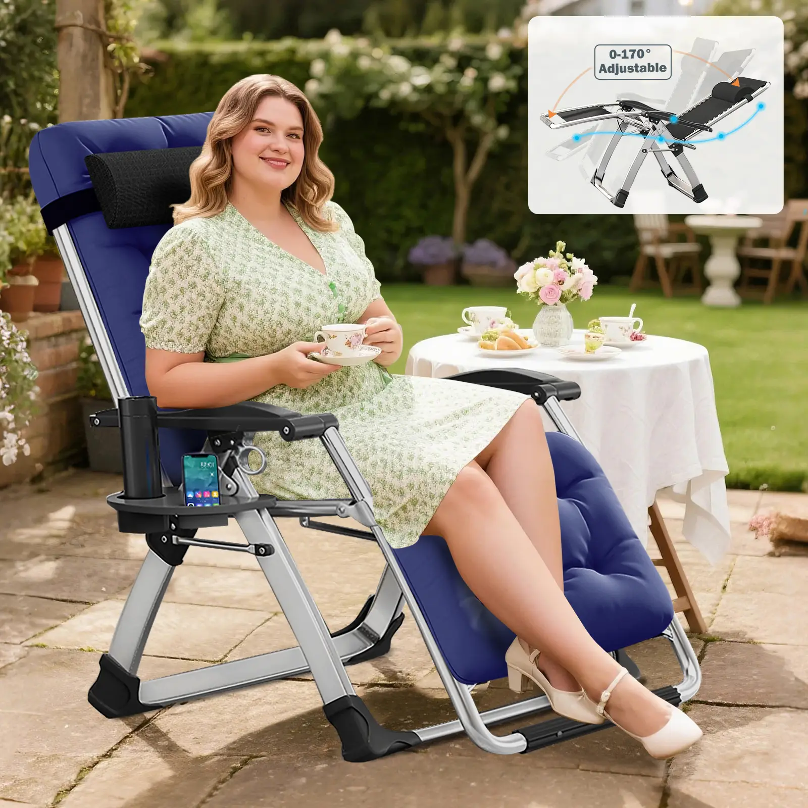 Naudacaa Zero Gravity Chair, Premium Adjustable Outdoor Folding Lounge Chair with Cushion, Headrest & Tray, Supports Up to 400lbs, Perfect for Patio,