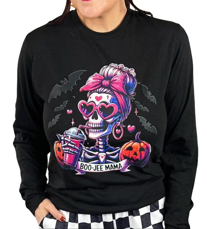 Women's Boo-jee Mama Skeleton T-Shirt - Lady Skull Graphic, Fitted Cut, Soft Cotton, Graphic Print, Valentine's Day, Summer Wear, Multiple Options, Sohochic