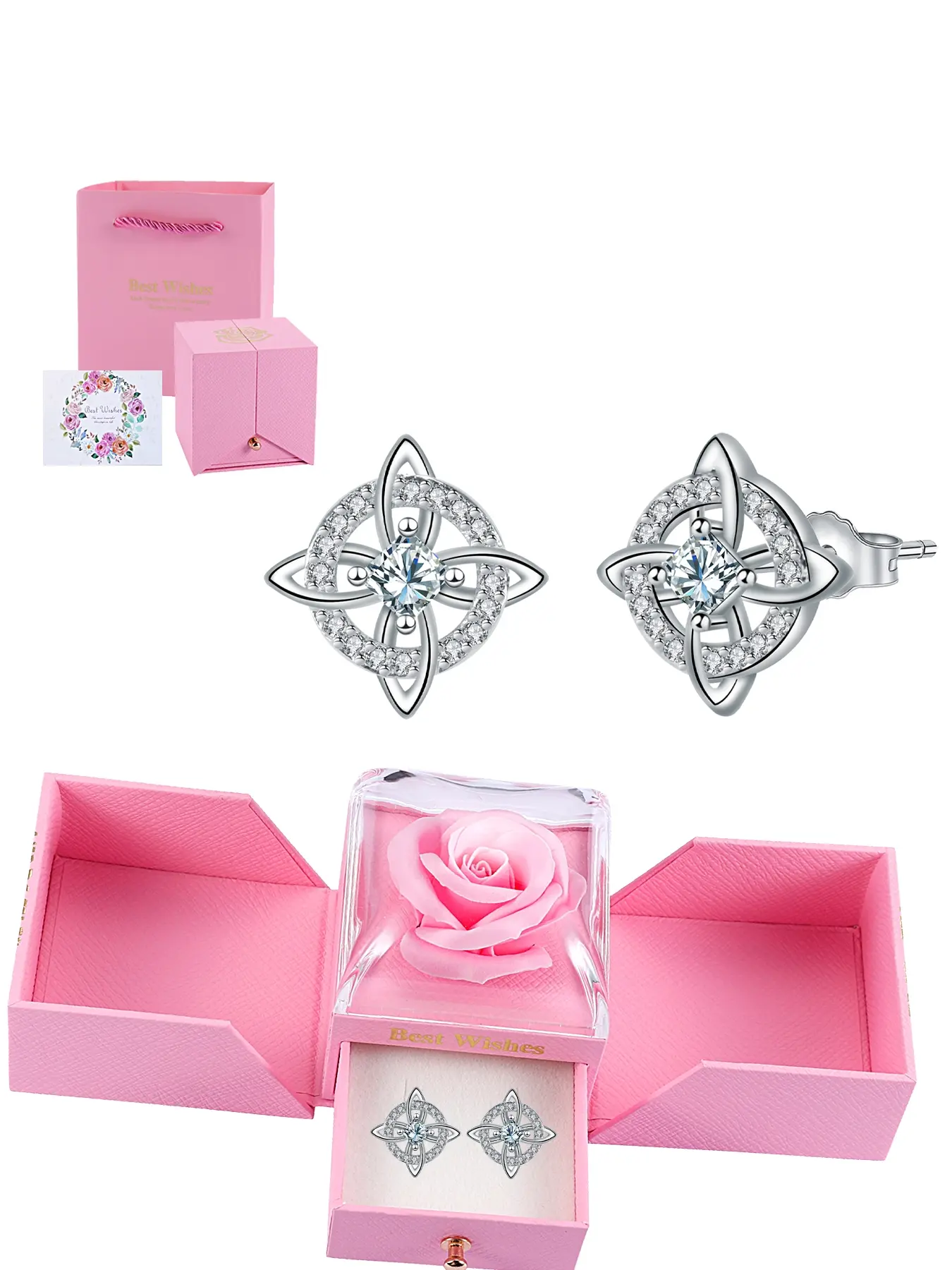 Celtic Knot Earrings - Irish Heritage Jewelry,Comes with a rose gift box - Zircon Accented, Birthday and Christmas gifts for wife, mother, and girlfriend Ideal for Daily Wear。