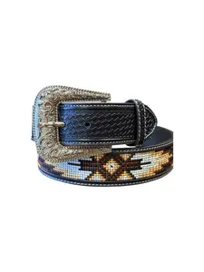 Classic Western Genuine Leather Belt, Aztec Black