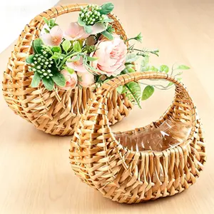 Wicker Basket Set of 2 for Girls - Small Handwoven Basket with Handle and Waterproof Lining, 6.3" x 5.12" x 3.75" - Tiny Rattan Baskets for Easter Gifts, Flowers, Sweets, Home Decor, Storage
