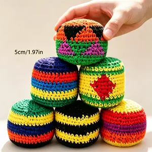 Random color 1 PCS Hand-Made Knitted Hacky Sack, 2026 Upgraded Assorted Foot Bag Crochet Hacky Sacks for Adults, Juggling Balls for Beginners, Multicolored Geometric Pattern, Ready-to-Use Hacky Sacks